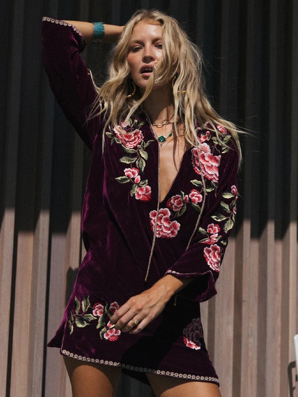 Chasing Unicorns 🥀 Like A Rolling Stone Silk Velvet Embroidered Tunic Dress sz M
